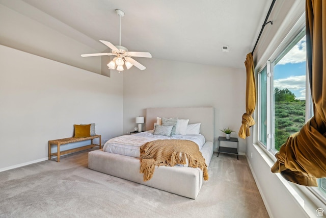 13994 S New Saddle Rd, Draper, UT 84020 - bedroom featuring carpet flooring, lofted ceiling, multiple windows, baseboards, and ceiling fan