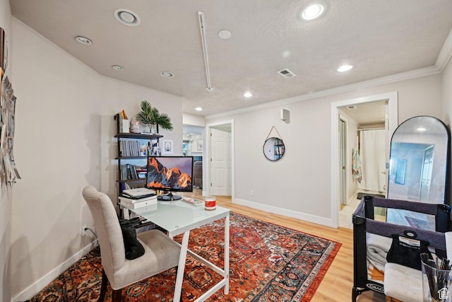 13994 S New Saddle Rd, Draper, UT 84020 - office with recessed lighting, baseboards, light wood-style flooring, and crown molding