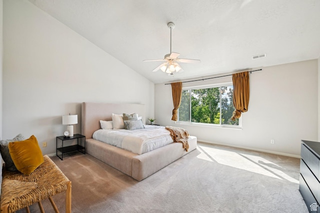 13994 S New Saddle Rd, Draper, UT 84020 - bedroom with carpet floors, baseboards, vaulted ceiling, and ceiling fan