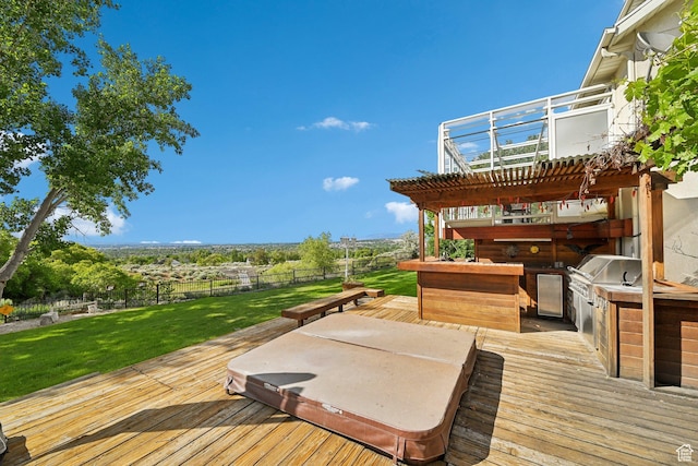13994 S New Saddle Rd, Draper, UT 84020 - wooden terrace featuring a pergola and a covered hot tub
