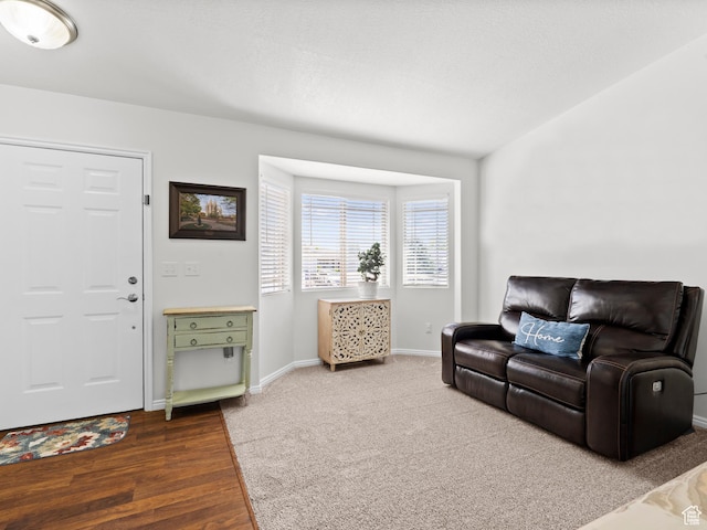 living area featuring baseboards and wood finished floors