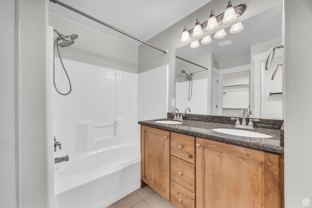 10342 S Millerton Dr, South Jordan, UT 84009 - full bathroom with tub / shower combination, double vanity, and tile patterned floors