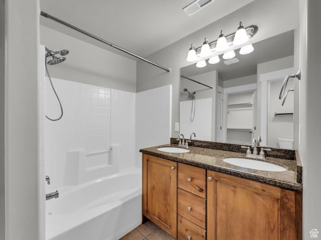 10342 S Millerton Dr, South Jordan, UT 84009 - bathroom with  shower combination, double vanity, and tile patterned floors