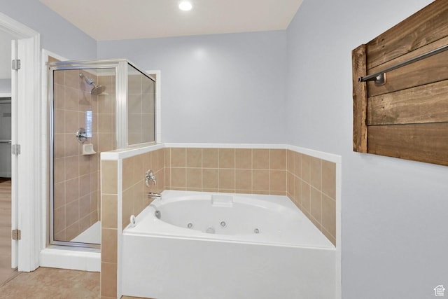 1383 N 4350 W, West Point, UT 84015 - full bath with a stall shower, a tub with jets, tile patterned flooring, and recessed lighting