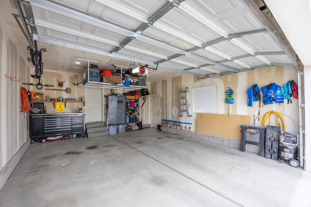 garage featuring a workshop area