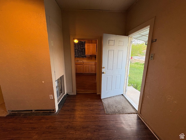 297 E 470 S, Salina, UT 84654 - entrance foyer with dark wood-style floors and a textured wall
