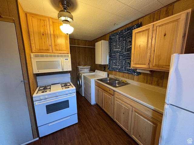 297 E 470 S, Salina, UT 84654 - kitchen with white appliances, a sink, independent washer and dryer, dark wood-type flooring, and light countertops