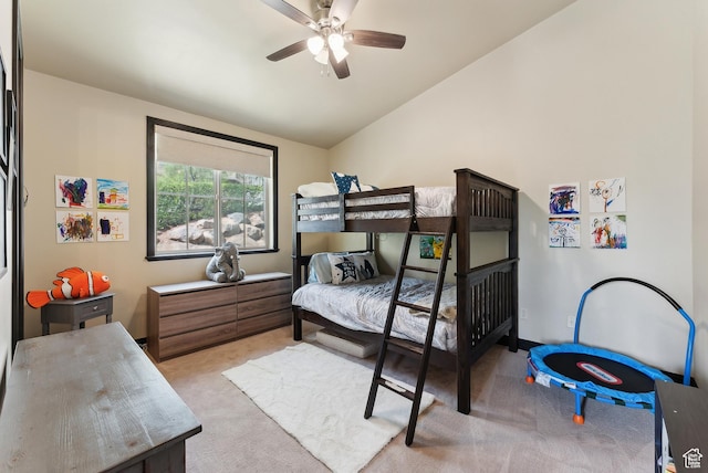3029 Canyon Links Dr, Park City, UT 84098 - bedroom with light colored carpet, lofted ceiling, and ceiling fan