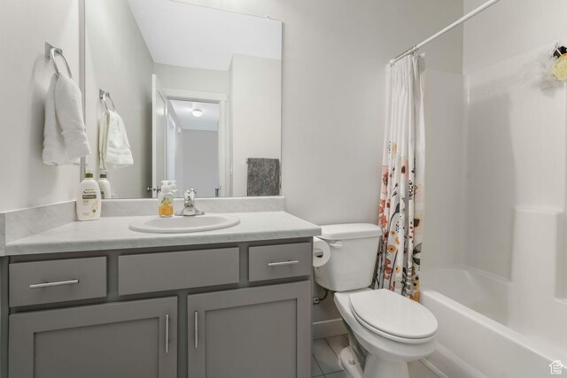958 W 420 S, American Fork, UT 84003 - full bath featuring toilet, vanity, shower / bath combo, and tile patterned flooring