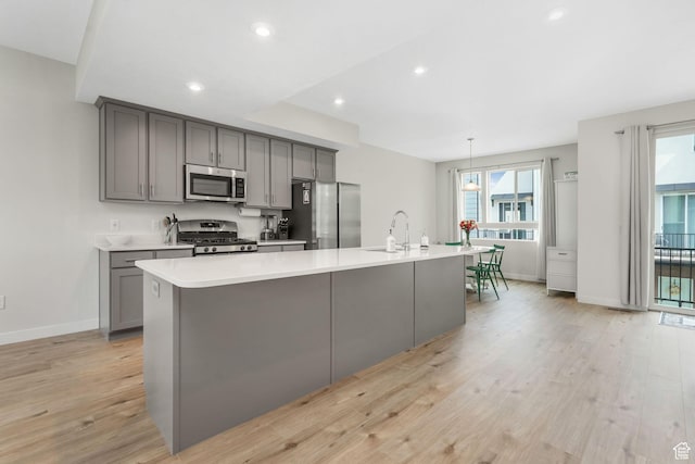 958 W 420 S, American Fork, UT 84003 - kitchen with stainless steel appliances, gray cabinetry, healthy amount of natural light, light countertops, and recessed lighting