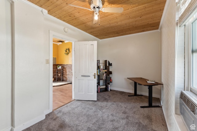 755 42nd St, South Ogden, UT 84403 - interior space featuring crown molding, carpet flooring, ceiling fan, wooden ceiling, and baseboards