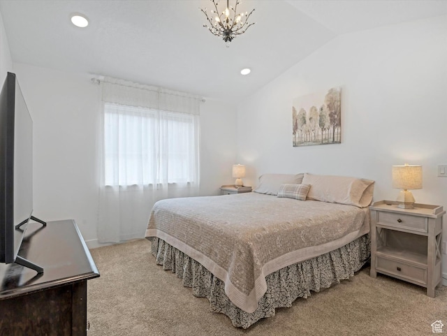 1245 N Clemente Way, Tooele, UT 84074 - bedroom with lofted ceiling, carpet, a chandelier, baseboards, and recessed lighting