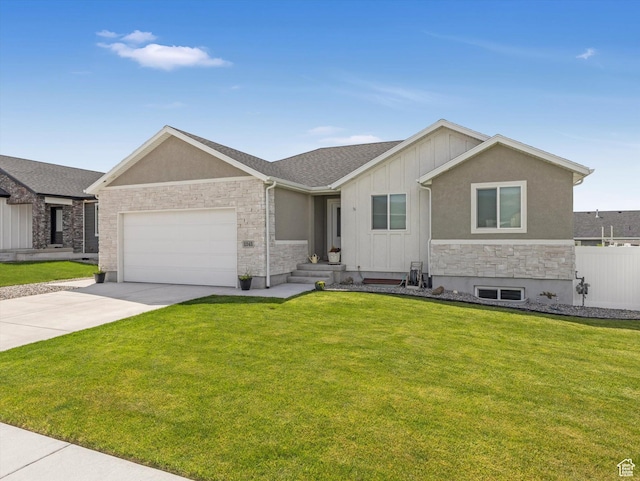 1245 N Clemente Way, Tooele, UT 84074 - ranch-style house with stone siding, an attached garage, driveway, and board and batten siding