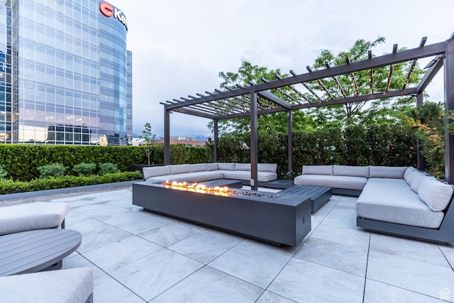 268 S State St E Unit 417, Salt Lake City, UT 84111 - view of patio / terrace with an outdoor living space with a fire pit and a pergola