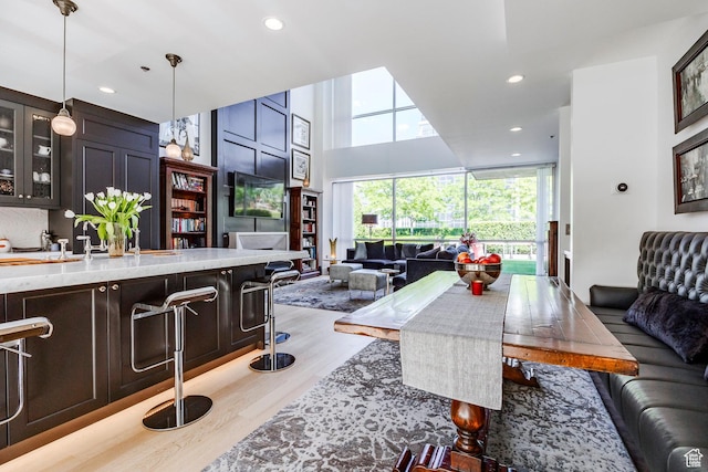 268 S State St E Unit 417, Salt Lake City, UT 84111 - bar with wood finished floors, recessed lighting, and pendant lighting