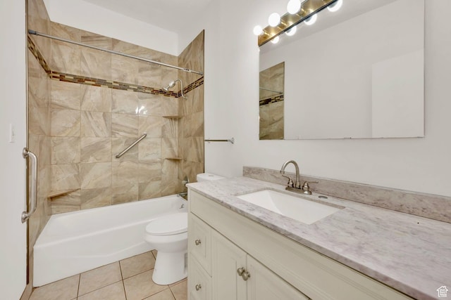 full bath with toilet, vanity, shower / bathtub combination, and tile patterned flooring