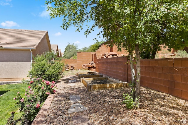 fenced backyard with a garden