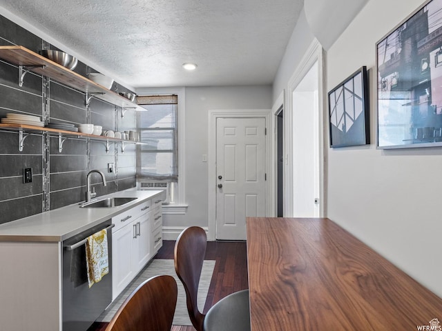 1318 E 300 S, Salt Lake City, UT 84102 - kitchen featuring a sink, dishwasher, tasteful backsplash, white cabinetry, and open shelves