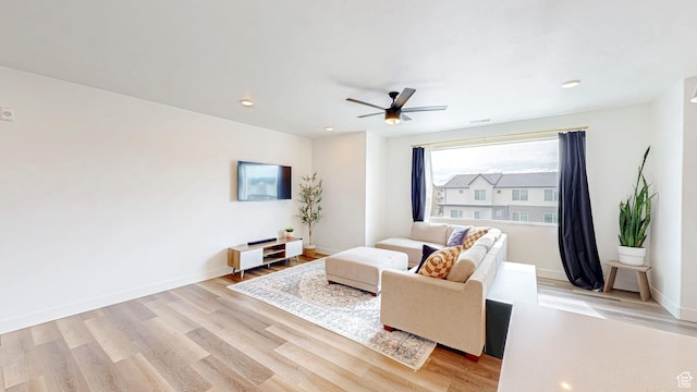 376 S 1080 W Unit 301, American Fork, UT 84003 - living room featuring light wood finished floors, ceiling fan, baseboards, and recessed lighting