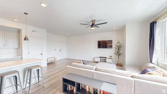 376 S 1080 W Unit 301, American Fork, UT 84003 - living area featuring a ceiling fan, light wood-style floors, recessed lighting, and baseboards