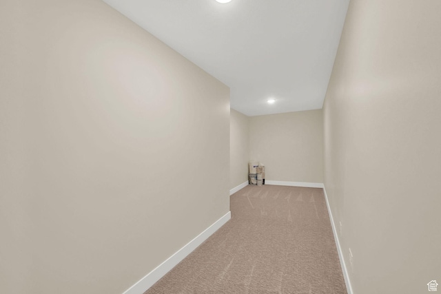 4491 N Seven Bridges Rd, Eden, UT 84310 - hallway featuring light colored carpet, baseboards, and recessed lighting