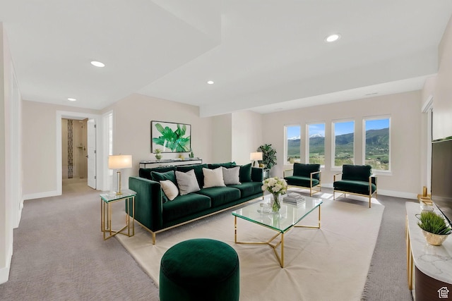 4491 N Seven Bridges Rd, Eden, UT 84310 - carpeted living room featuring baseboards and recessed lighting