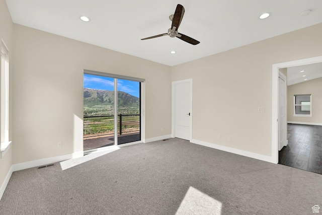 4491 N Seven Bridges Rd, Eden, UT 84310 - unfurnished room featuring ceiling fan, recessed lighting, baseboards, and dark carpet