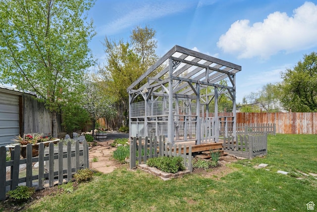 view of yard with an exterior structure and an outdoor structure