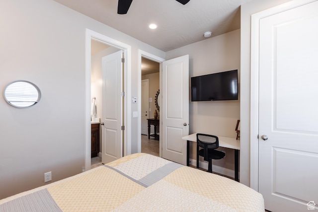 273 N Puerta Dr W, Washington, UT 84780 - bedroom featuring baseboards, recessed lighting, ceiling fan, and connected bathroom