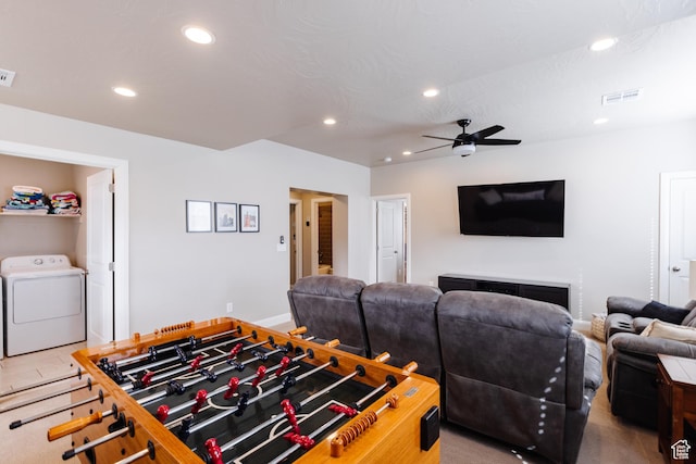 273 N Puerta Dr W, Washington, UT 84780 - rec room featuring washer / clothes dryer, recessed lighting, and ceiling fan