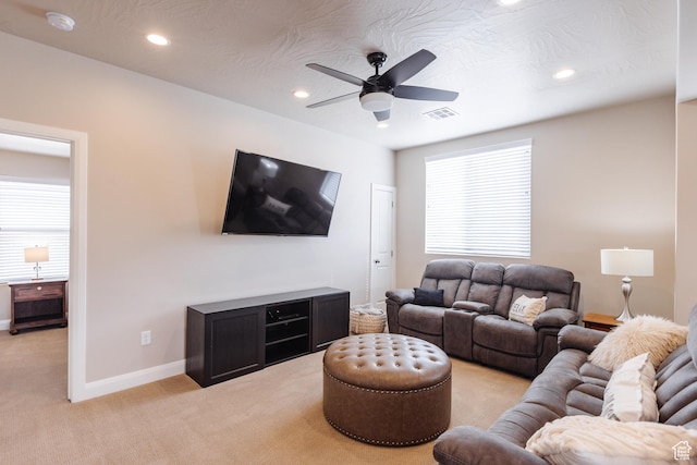273 N Puerta Dr W, Washington, UT 84780 - living area with light carpet, a ceiling fan, recessed lighting, and baseboards