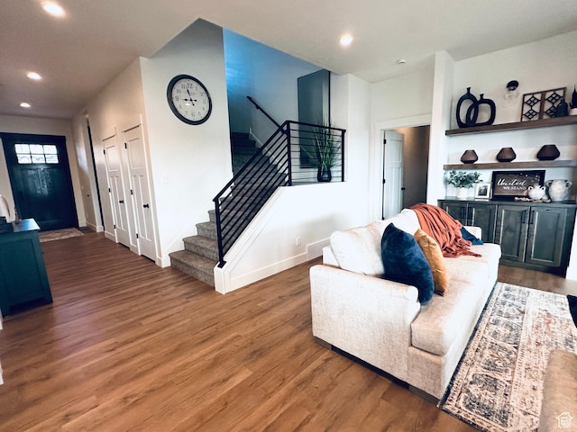 39 W Tamarind Way, Garden City, UT 84028 - living room with stairs, wood finished floors, recessed lighting, and baseboards