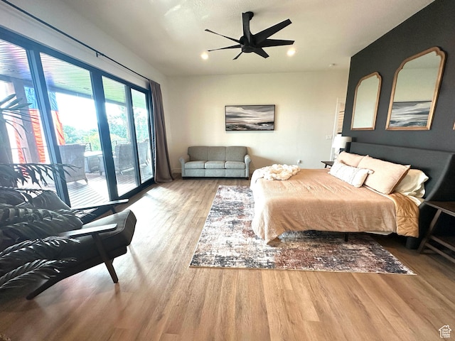 39 W Tamarind Way, Garden City, UT 84028 - bedroom featuring access to outside, wood finished floors, recessed lighting, and a ceiling fan