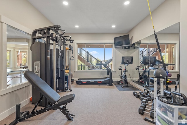 8 Snow Forest Cv, Sandy, UT 84092 - workout area featuring recessed lighting, carpet flooring, and baseboards