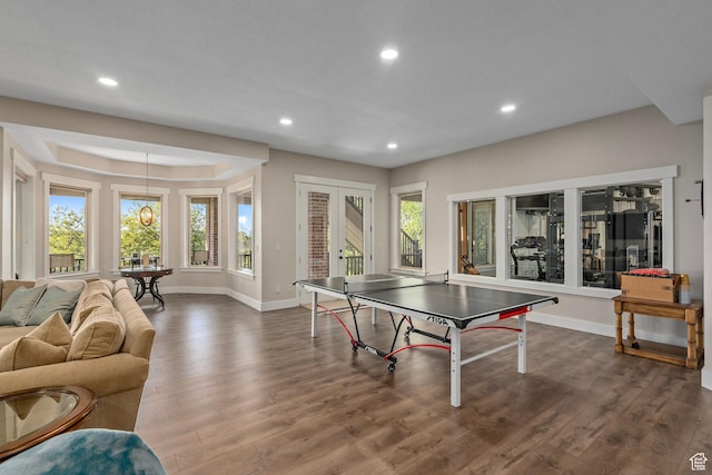 8 Snow Forest Cv, Sandy, UT 84092 - recreation room featuring recessed lighting, french doors, dark wood finished floors, and baseboards