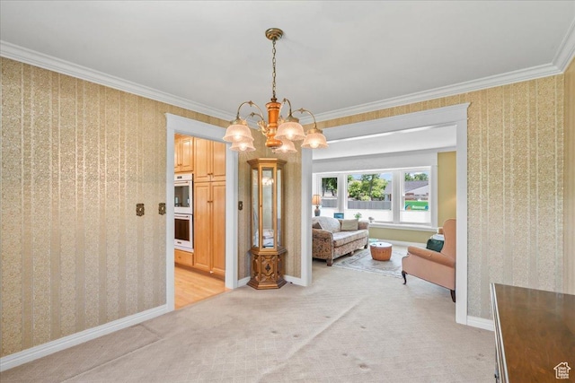 561 E 2780 N, Provo, UT 84604 - dining area with wallpapered walls, light colored carpet, baseboards, ornamental molding, and a chandelier