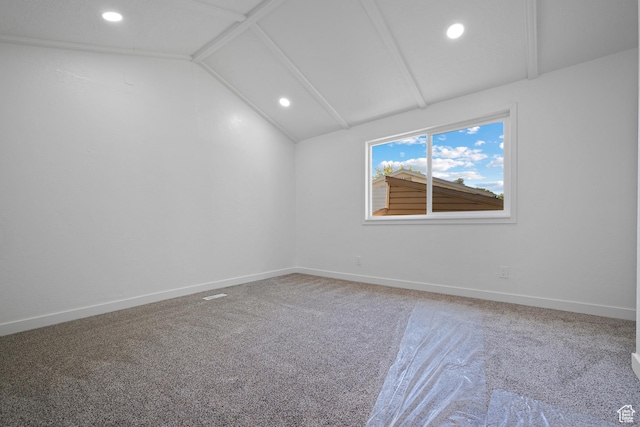 spare room featuring recessed lighting, carpet floors, and baseboards
