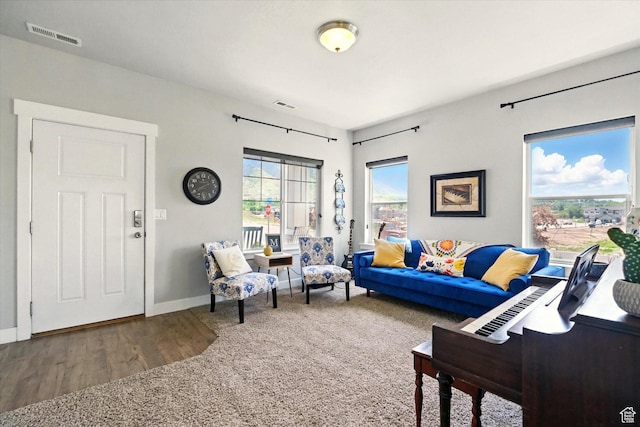 living area featuring wood finished floors and baseboards
