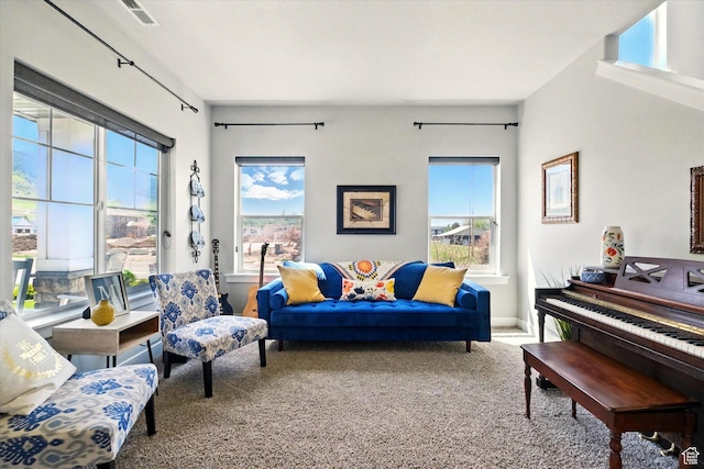 carpeted living area with plenty of natural light
