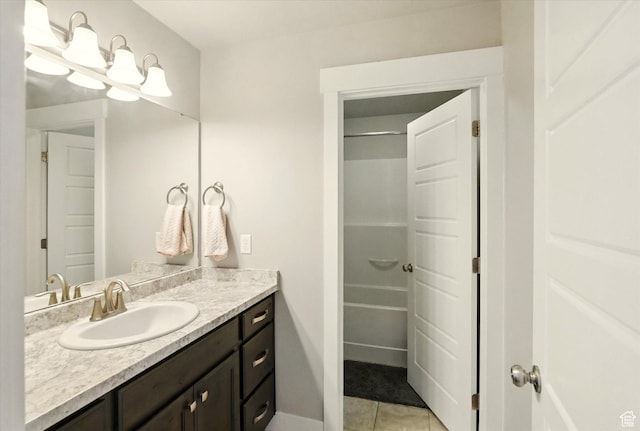 full bath featuring vanity and tile patterned floors