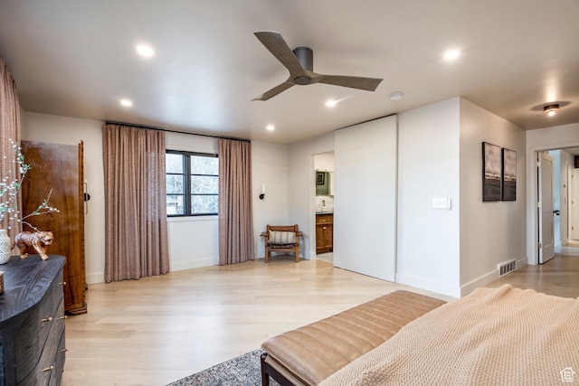 4279 S Lares Cir, Salt Lake City, UT 84124 - bedroom featuring light wood-style flooring, recessed lighting, baseboards, and connected bathroom