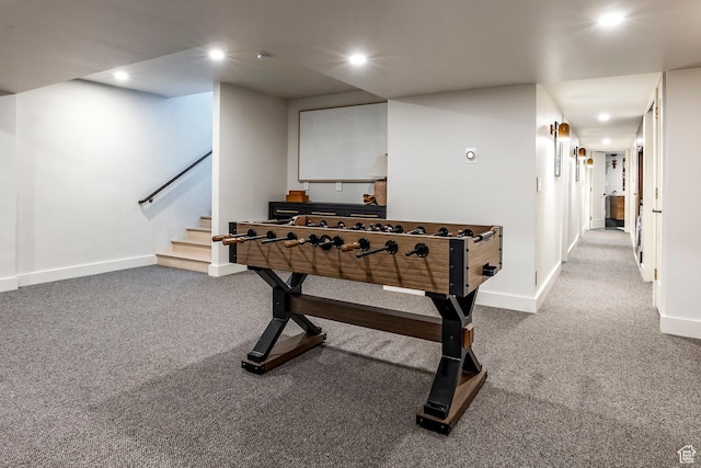 4279 S Lares Cir, Salt Lake City, UT 84124 - rec room featuring carpet flooring, baseboards, and recessed lighting
