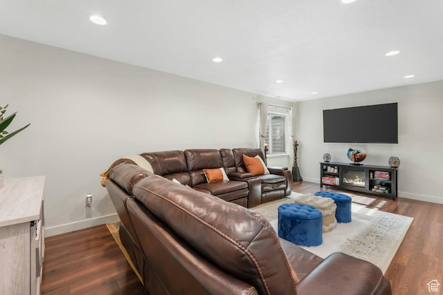 9559 S Lea Heather Way, West Jordan, UT 84081 - living area with baseboards, dark wood finished floors, and recessed lighting