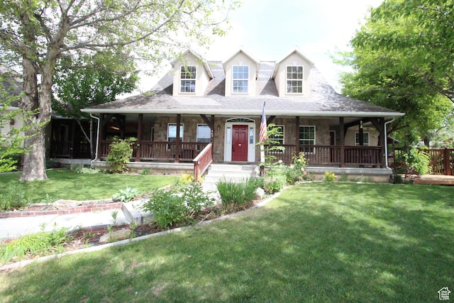 463 E 200 N, Mapleton, UT 84664 - farmhouse inspired home featuring covered porch, a front lawn, and stone siding