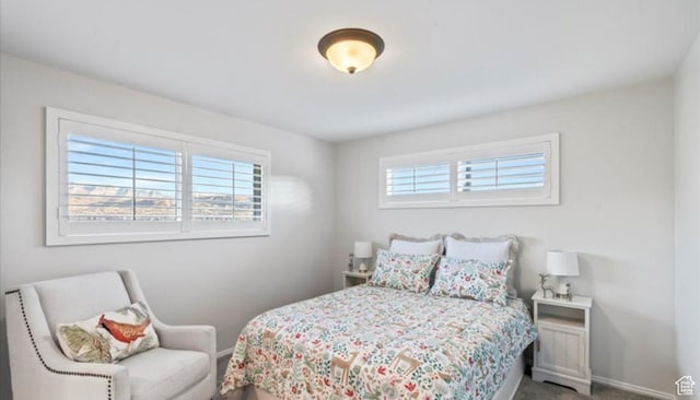 bedroom featuring baseboards and dark colored carpet