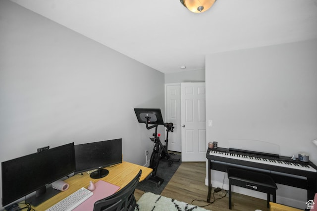 office space with wood finished floors