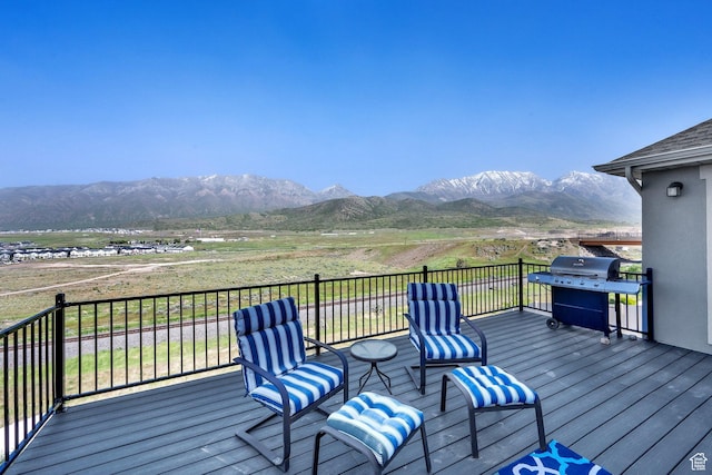 1341 S Sageberry Dr, Santaquin, UT 84655 - wooden deck with a grill, a mountain view, and a view of countryside
