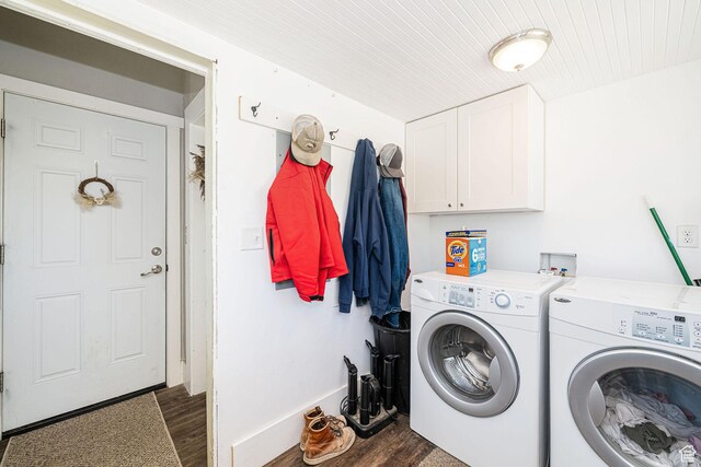 141 W 400 N, Logan, UT 84321 - laundry room with dark wood-type flooring, separate washer and dryer, cabinet space, and baseboards