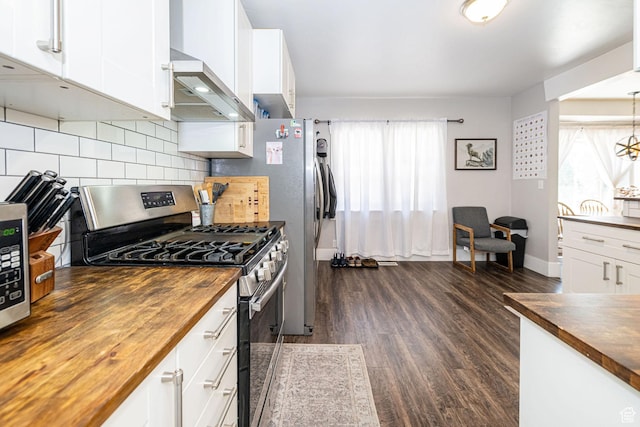141 W 400 N, Logan, UT 84321 - kitchen featuring wooden counters, stainless steel gas range oven, healthy amount of natural light, and dark wood-style floors