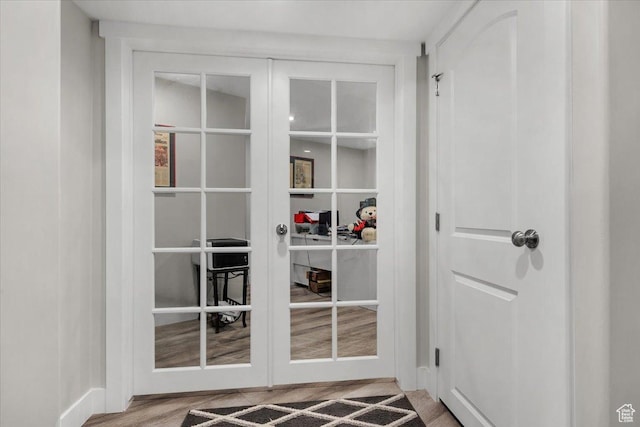 10539 S Haven View Ct W, South Jordan, UT 84095 - doorway to outside featuring wood finished floors, french doors, and baseboards